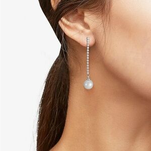 Believe by Brilliance Fine Silver Plated Pearl and Cubic Zirconia Drop Earrings